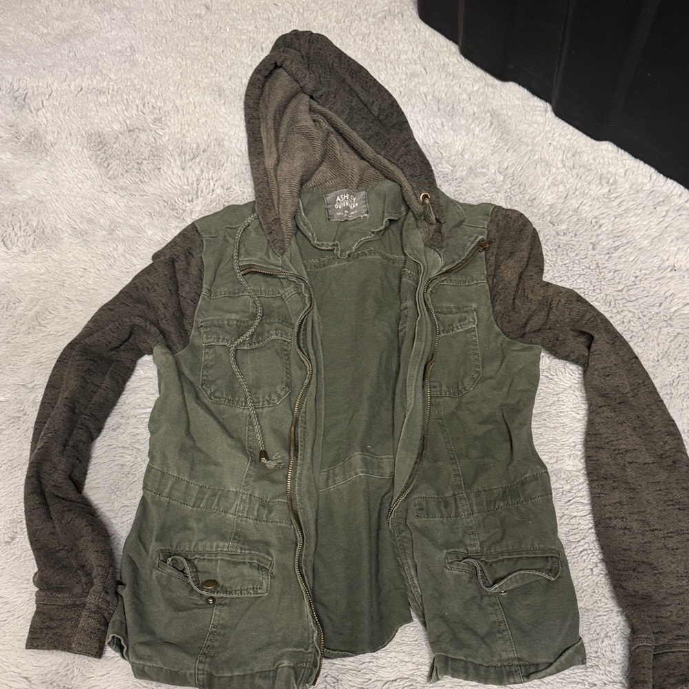 Women's Olive Green Utility Jacket with Hoodie